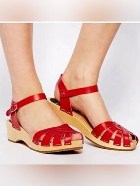 Red Swedish Hasbeens Magdalena Sandal Clogs Size 38